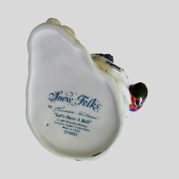 Priscilla Hillman Snow Folks Enesco "Lets Have A Ball" Vintage Snowman Figurine - Picture 5 of 9
